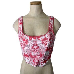 Jaded London top women's 6 pink white corset crop tank top skull print